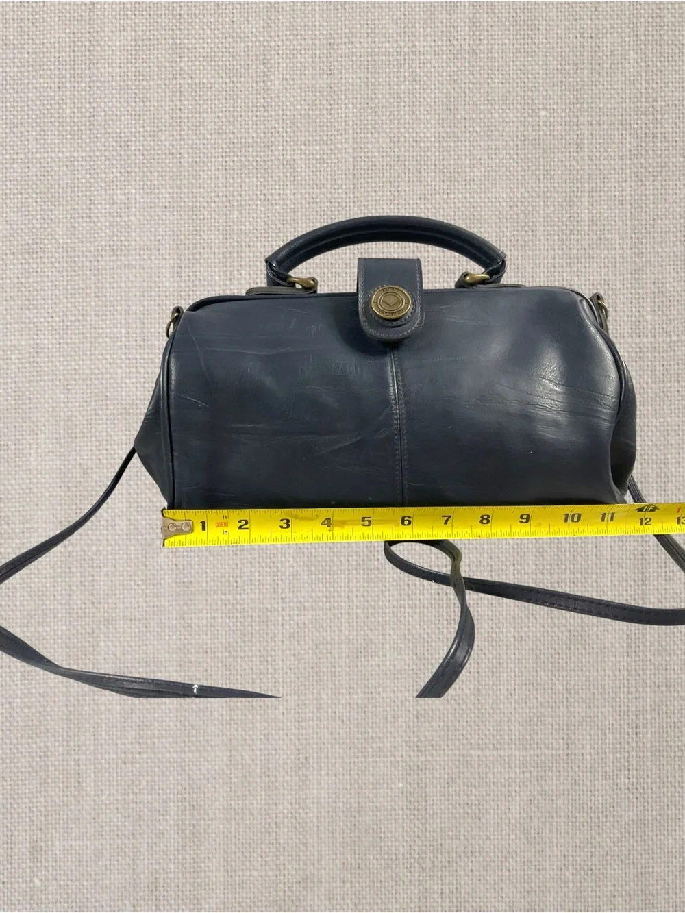 Vintage Capezio Doctor-Style Crossbody Handbag Navy Blue Faux Leather